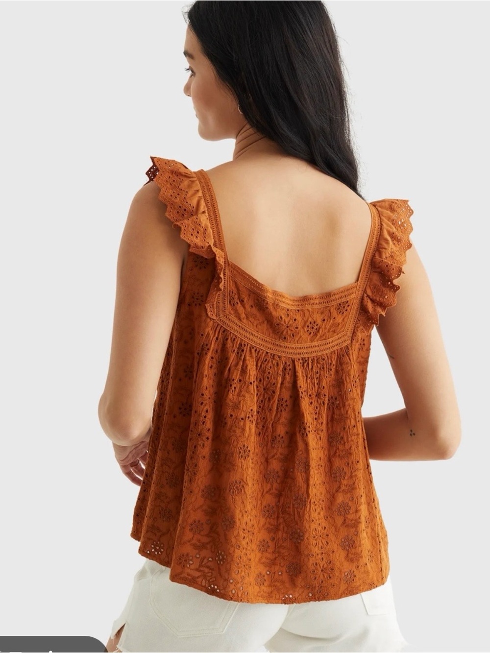 Lucky Brand Rust Orange Eyelet Button Front Tank